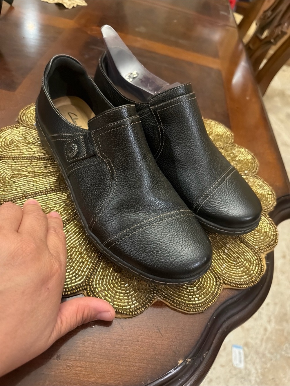 Clarks Black Leather Slip-On Loafers